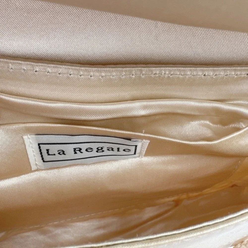 La‎ Regale Champagne Satin Evening Clutch Shoulder Bag Wedding Formal 25-03